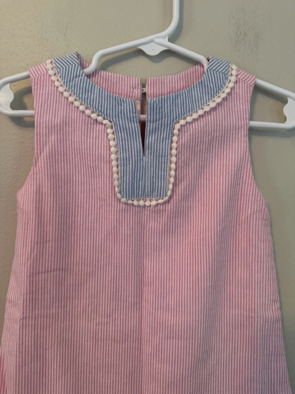 Properly Tied Pink and Blue Trim Sleeveless Girls' Dress - Picture 2 of 4